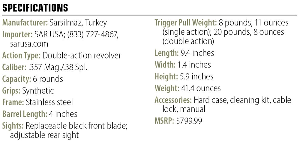 Sarsilmaz SAR .357 Magnum SR Revolver specs