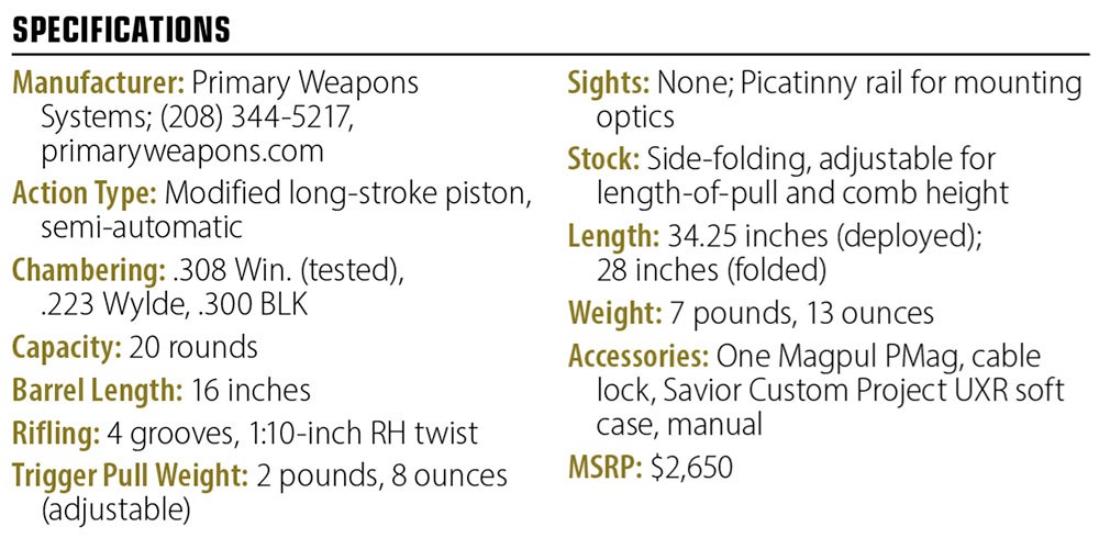 PWS UXR Rifle specs