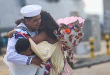 USS Oscar Austin crew accepts combat award for Red Sea deployment
