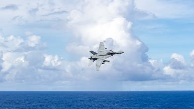 F/A-18 Super Hornet pilots practice touch-and-go landings — on Iwo Jima