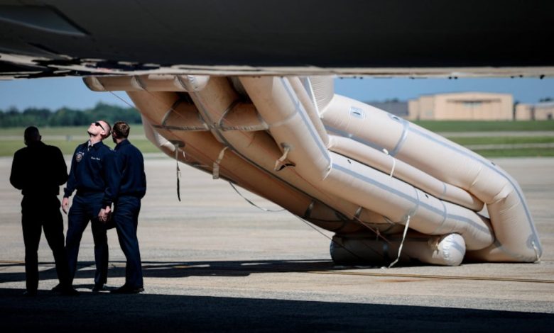 Trump departs DC on Qatar-gifted Air Force One after emergency slide accidentally deploys Trump departs DC on Qatar-gifted Air Force One after emergency slide accidentally deploys